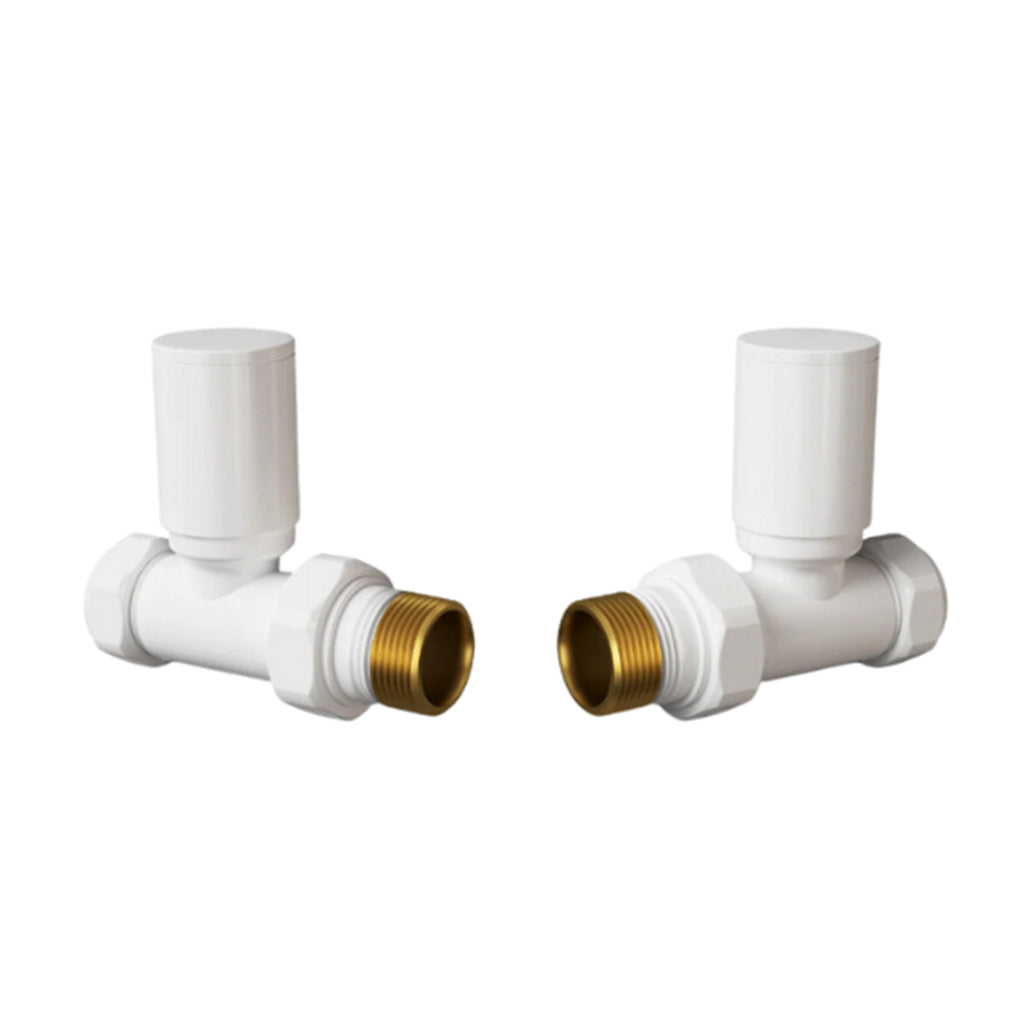 FNX White Manual Round Straight Radiator Valve Set, 15mm Compression x 1/2" BSP