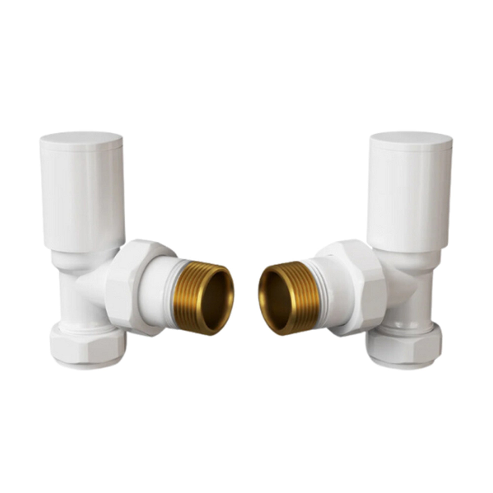 FNX Bathrooms Manual Round Angled Radiator Valve Set - White, 15mm x 1/2" BSP Brass Connections