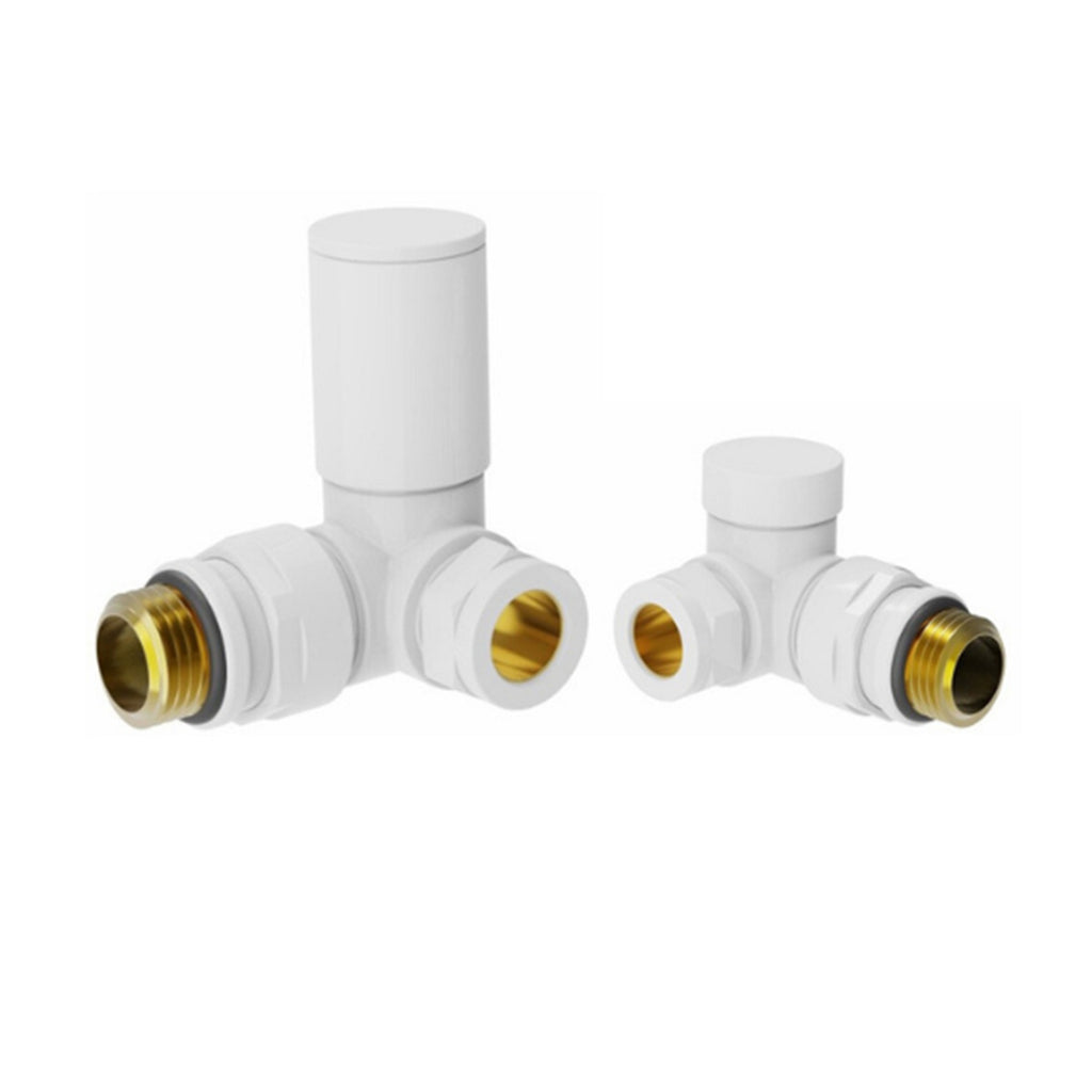 White Manual Round Corner Radiator Valve Set - 15mm Compression & 1/2" BSP Thread