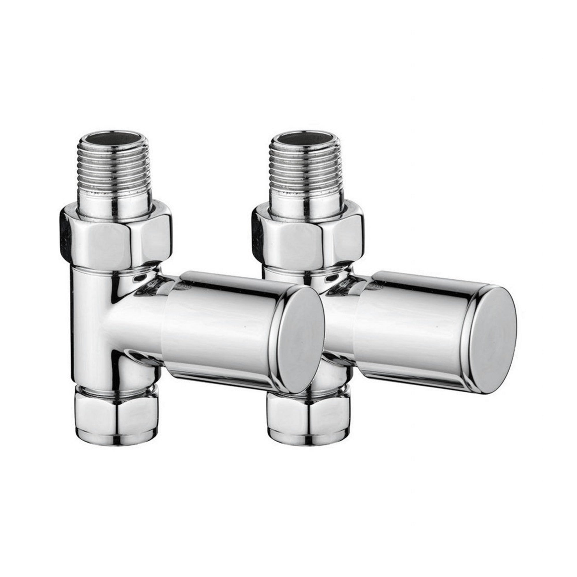 Modern Chrome Manual Straight Radiator Valves - 15mm Compression x 1/2" BSP Thread