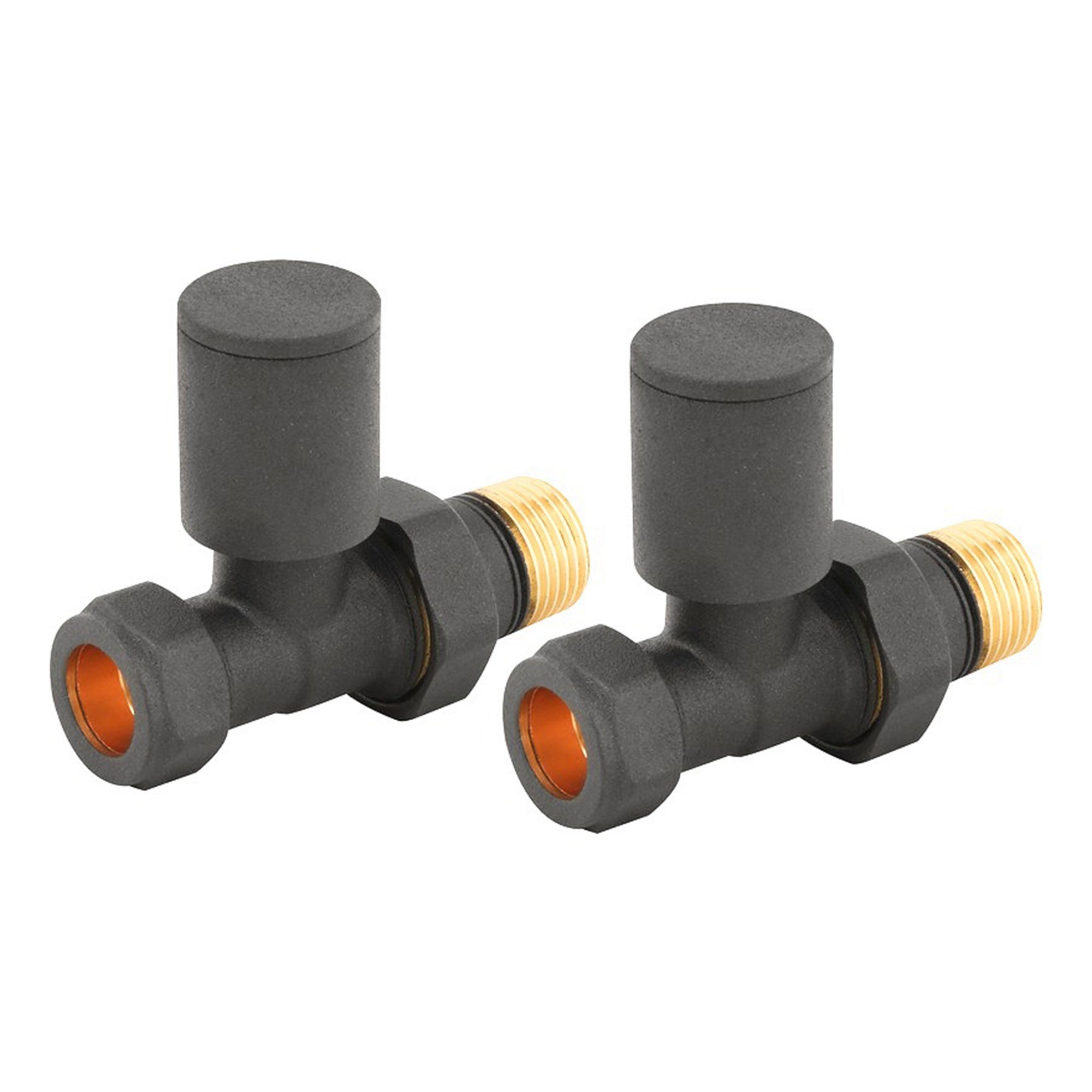 FNX Bathrooms Round Straight Manual Radiator Valve Set - 15mm x 1/2" Anthracite Matt