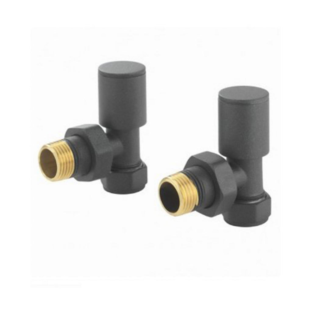 Anthracite Round Angled Manual Radiator Valve Set - 15mm Compression x R 1/2" Threaded - Premium Brass Finish