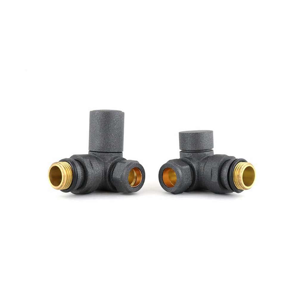 Anthracite Manual Round Corner Radiator Valve Set - 15mm Pipe x 1/2" Radiator Connection