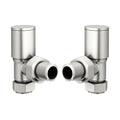 Manual Angled Radiator Valves 15mm x 1/2" BSP - Round Brushed Nickel Pair for Radiators & Towel Rails