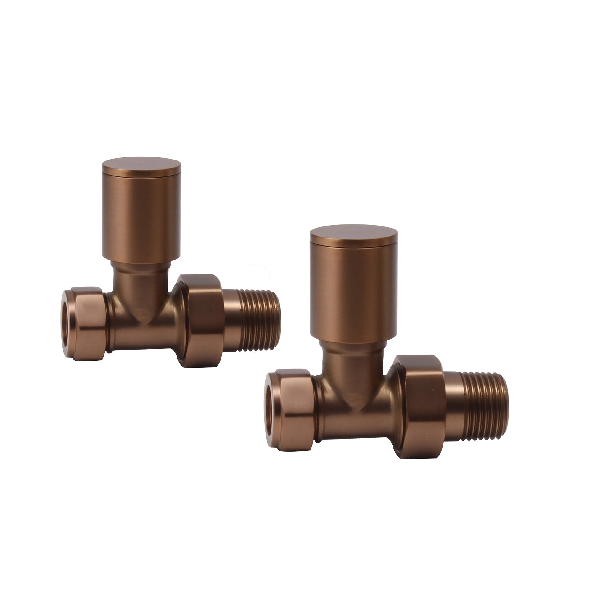 Brushed Bronze Manual Radiator Valve Set - Round Straight, 15mm x R 1/2" - For Radiators & Towel Rails
