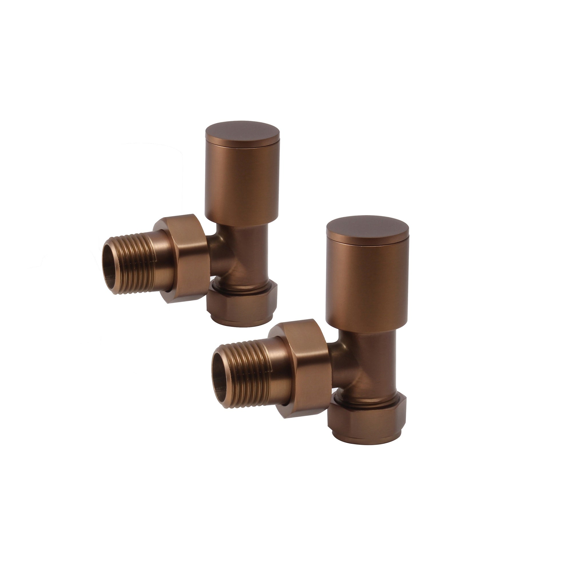 FNX Bathrooms Manual Angled Radiator Valve Set - 15mm Compression x R 1/2" Thread - Brushed Bronze Finish