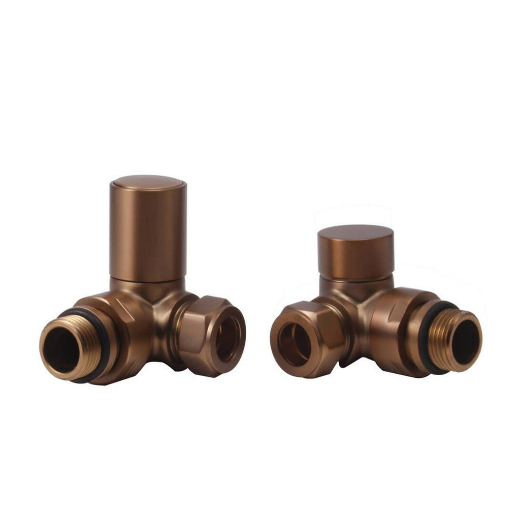 Brushed Bronze Manual Round Corner Radiator Valve Set 15mm x 1/2" BSP
