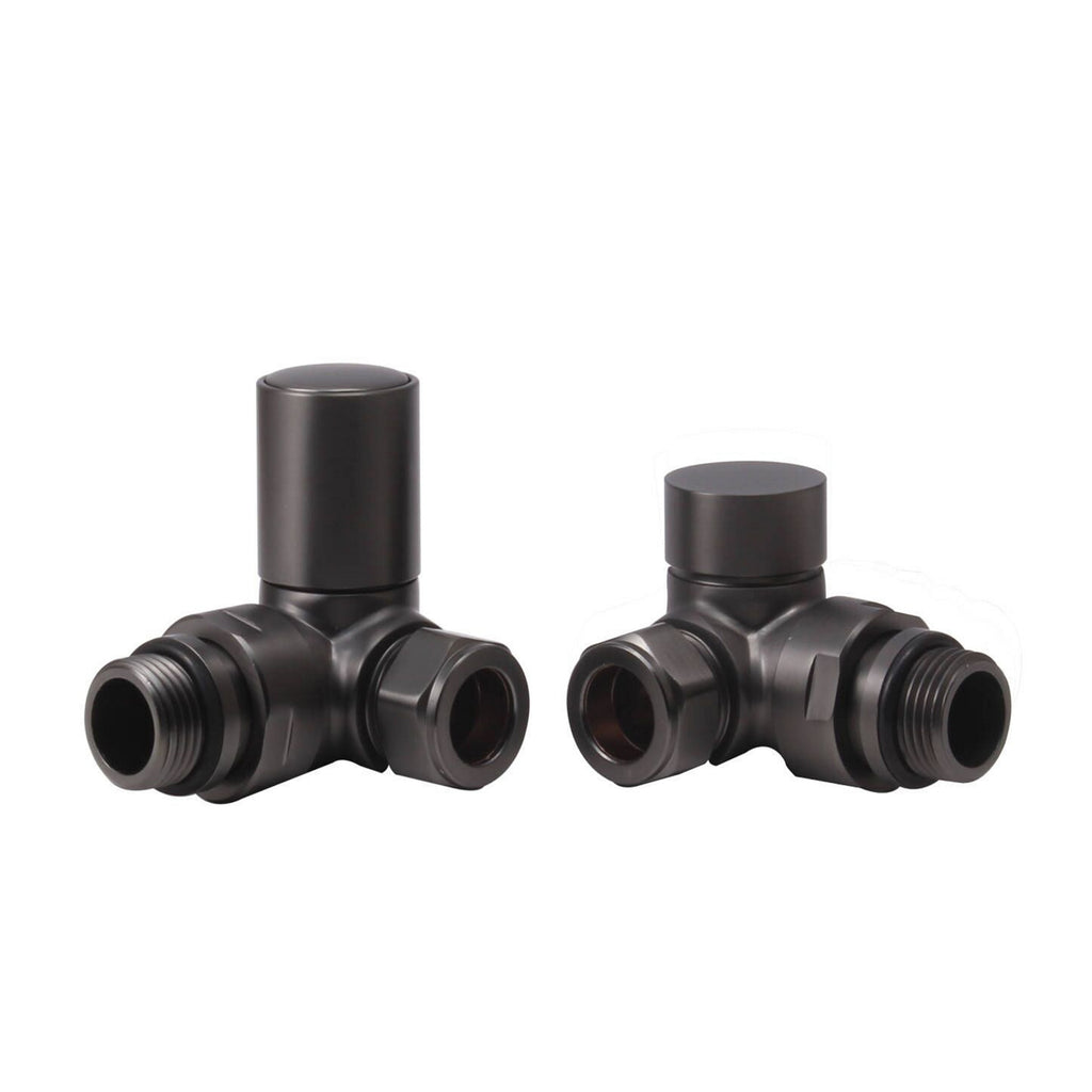 FNX Modern Brushed Gunmetal Round Corner Manual Radiator Valve Set - 15mm Pipe x 1/2" BSP