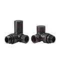 FNX Modern Brushed Gunmetal Round Corner Manual Radiator Valve Set - 15mm Pipe x 1/2" BSP