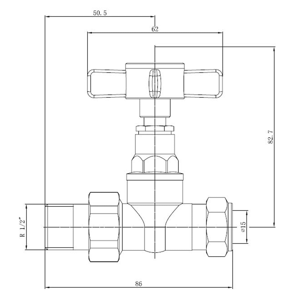 Crosshead Straight Manual Radiator Valves 15mm & 1/2" BSP - Polished Chrome Pair