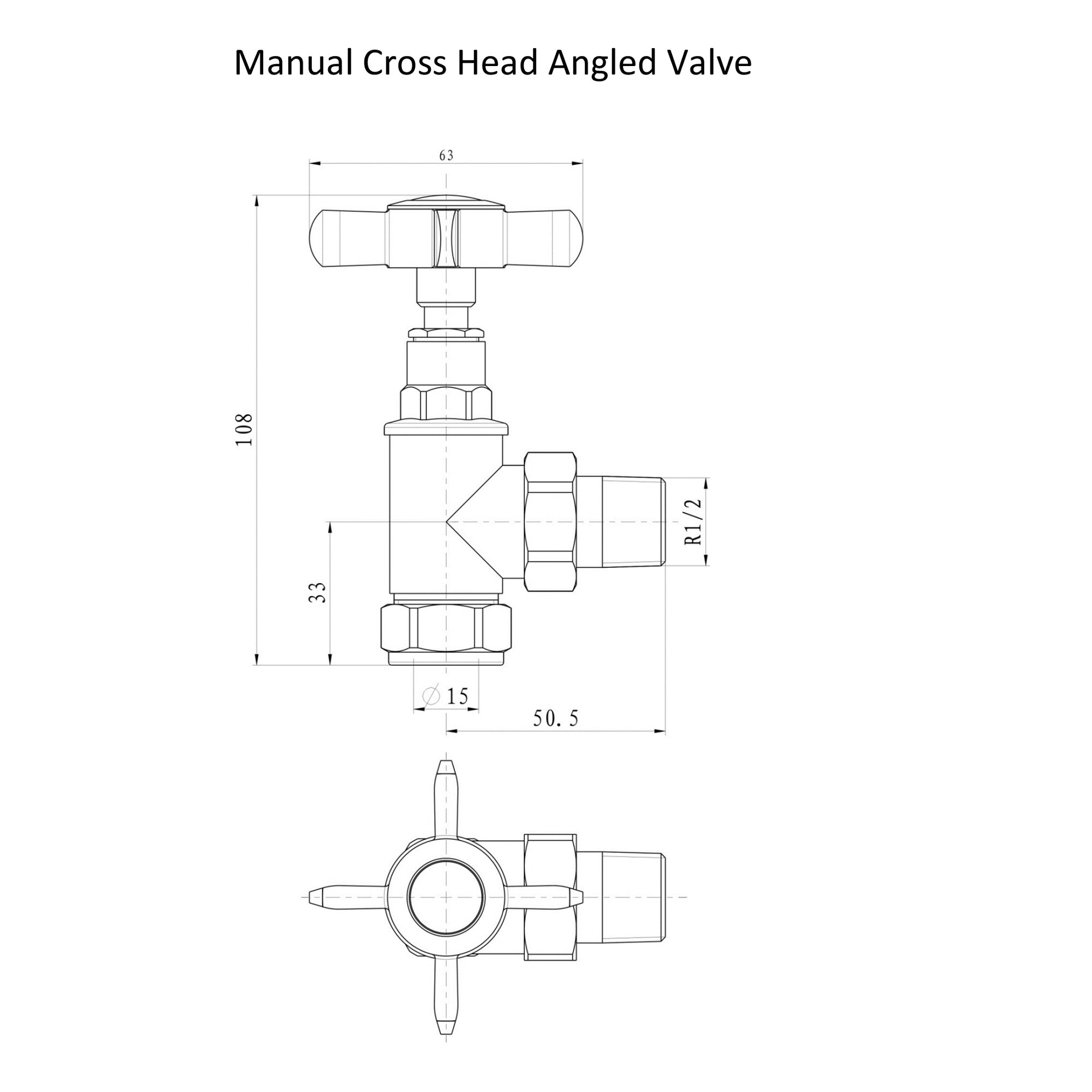 Polished Chrome Manual Crosshead Angled Radiator Valve Pair - 15mm Compression x 1/2" BSP