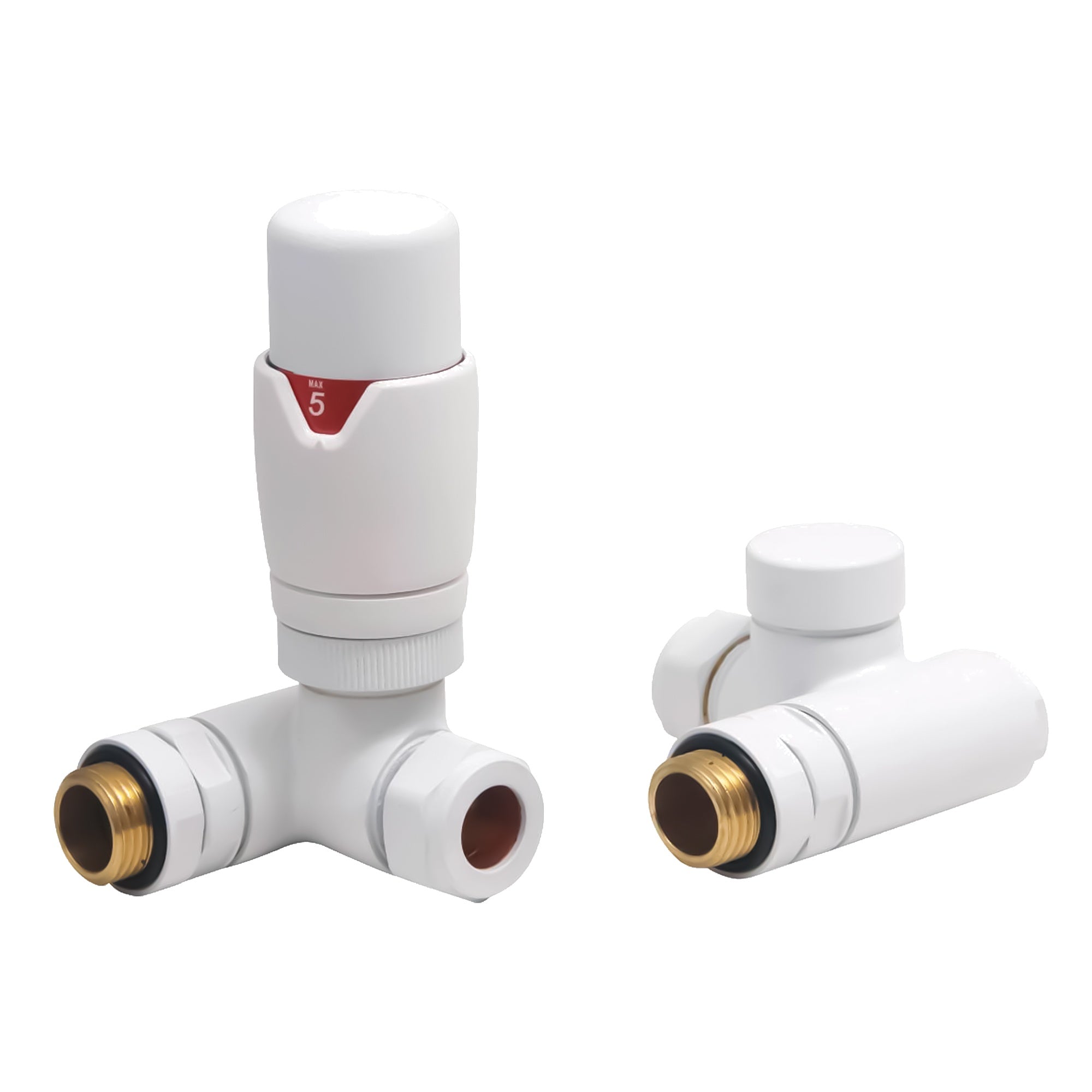 FNX Bathrooms Dual Fuel Thermostatic Radiator Valve Set White Corner 1/2" x 15mm