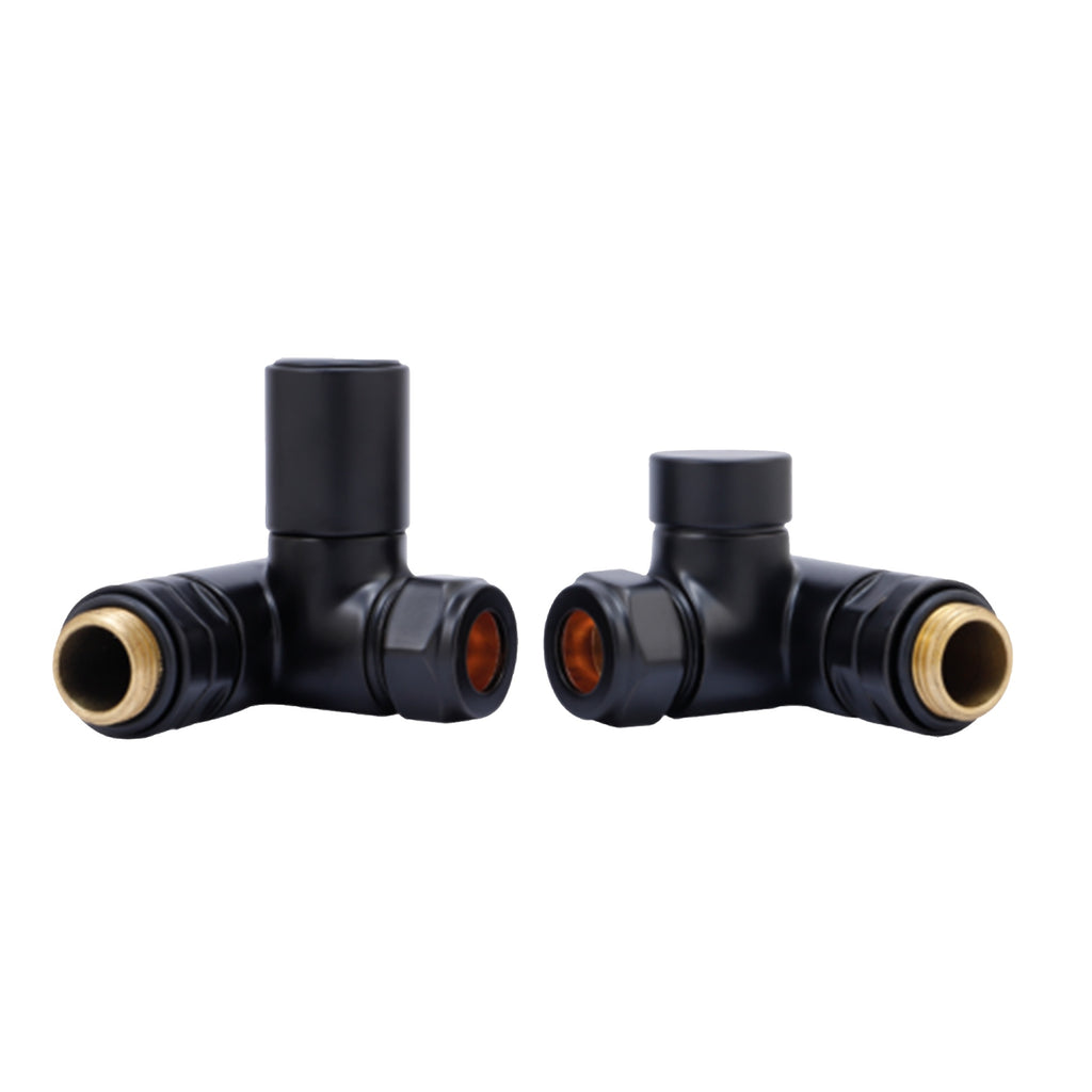 Matt Black Dual Fuel Manual Corner Radiator Valve Set - 15mm x 1/2" BSP