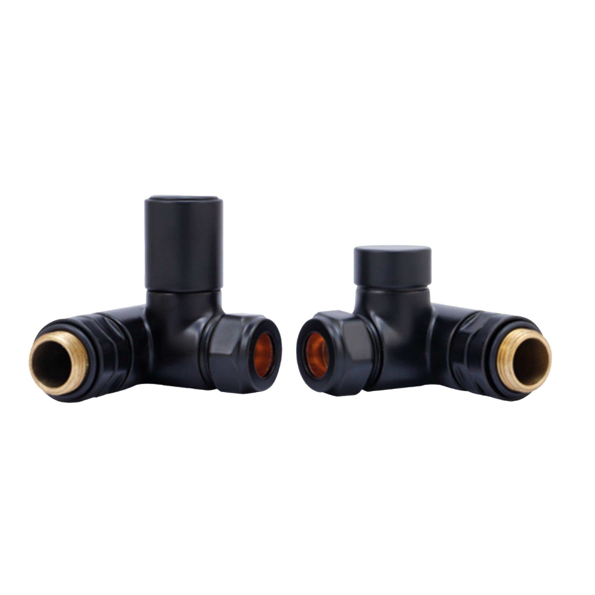 Matt Black Dual Fuel Manual Corner Radiator Valve Set - 15mm x 1/2" BSP