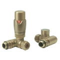 FNX Bathrooms Dual Fuel Thermostatic Radiator Valve Set, Brushed Brass Corner 1/2" x 15mm for Radiators & Towel Rails