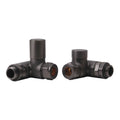 Brushed Gunmetal Dual Fuel Corner Radiator Valve Set - Manual Control, 15mm Compression x 1/2" BSP