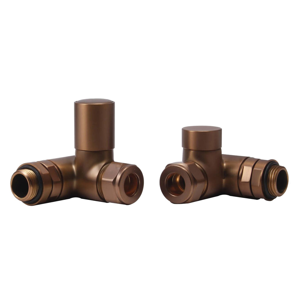 FNX Bathrooms Dual Fuel Thermostatic Radiator Valve Set, Corner, Brushed Bronze, 1/2" x 15mm Brass