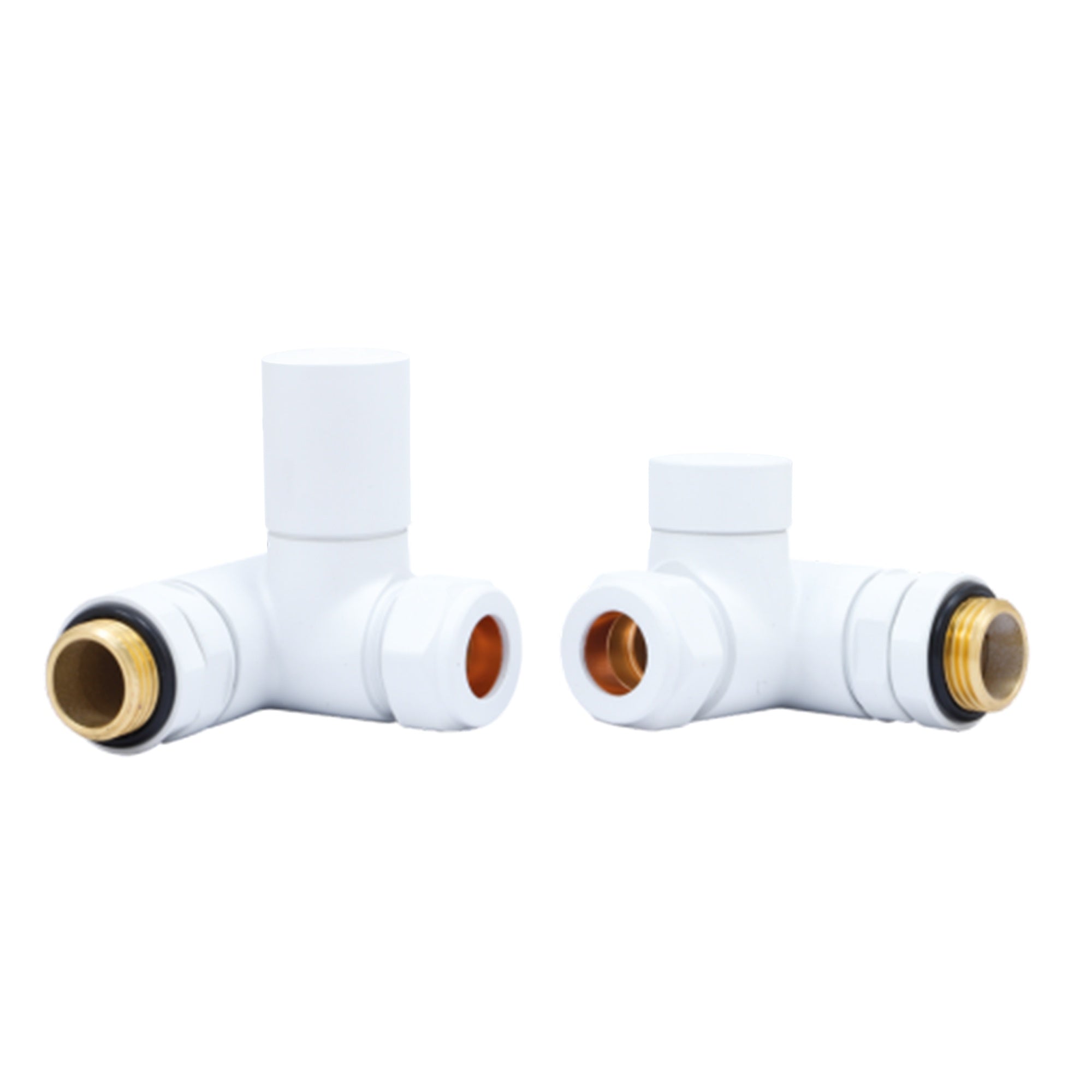Dual Fuel Manual Corner Radiator Valve Set - White, 1/2" BSP x 15mm Brass Compression Connection