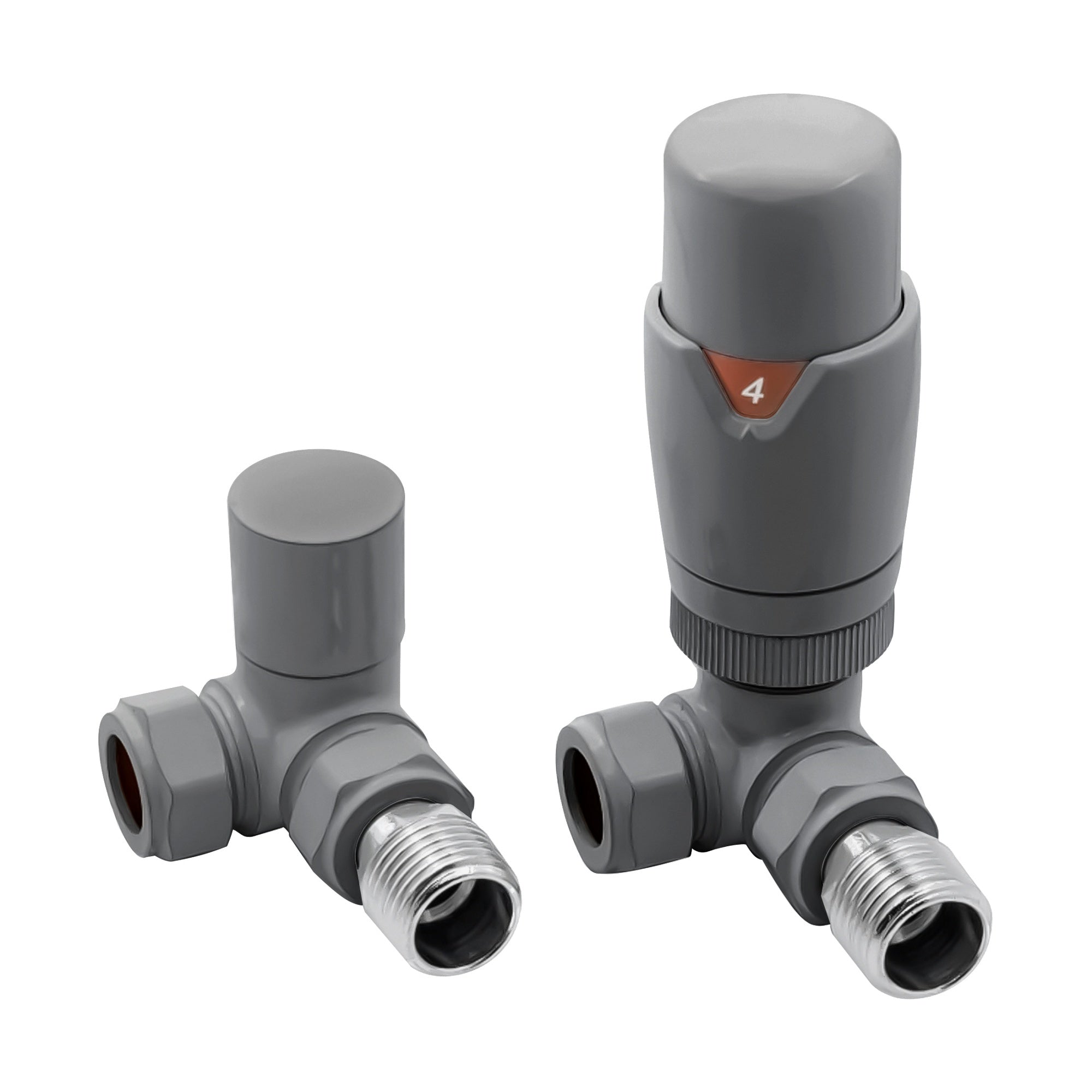 FNX Matt Grey RAL 7012 Thermostatic Radiator Valve & Lockshield Set - Corner 15mm x 1/2" TRV
