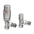Brushed Nickel Angled Thermostatic Radiator Valve (TRV) with Lockshield, 15mm x 1/2", Energy Efficient