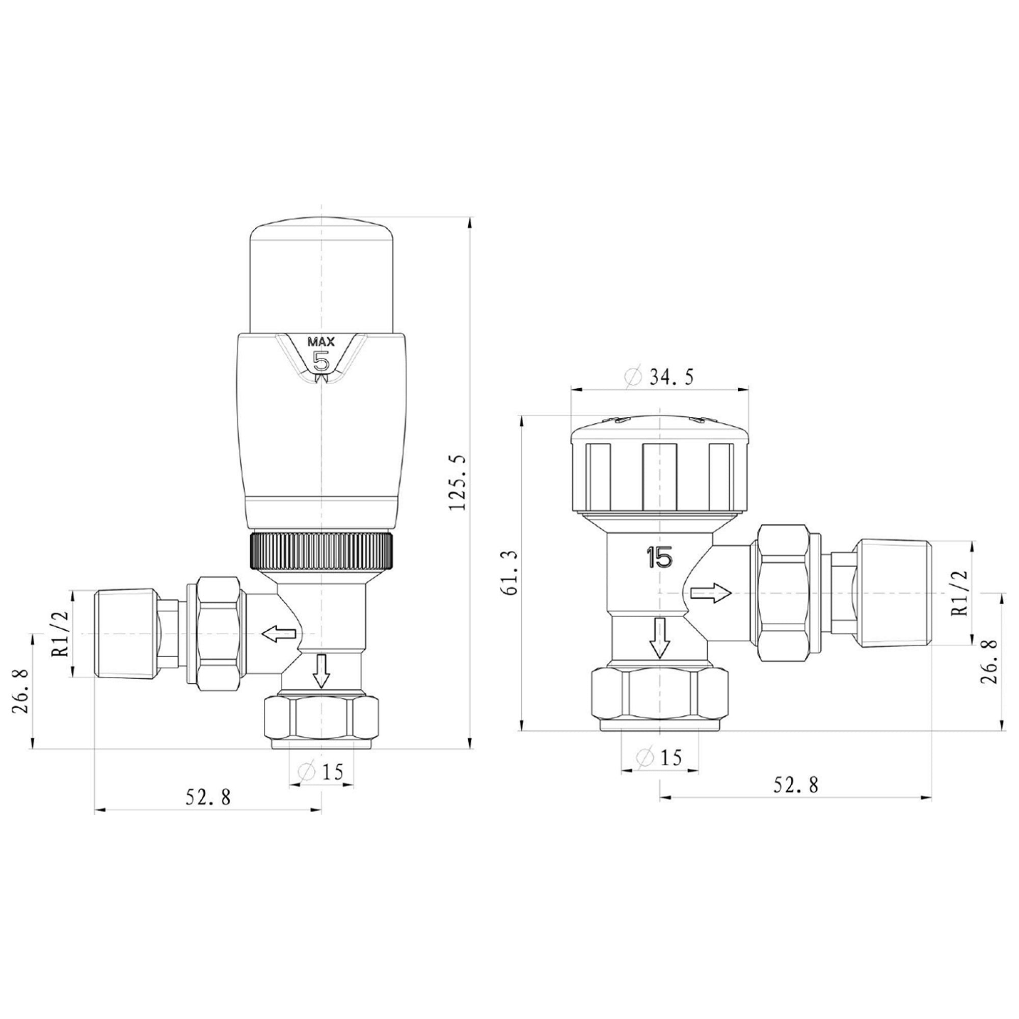 FNX Anthracite Grey Angled Thermostatic Radiator Valve (TRV) & Lockshield - 15mm x 1/2" BSP Connection