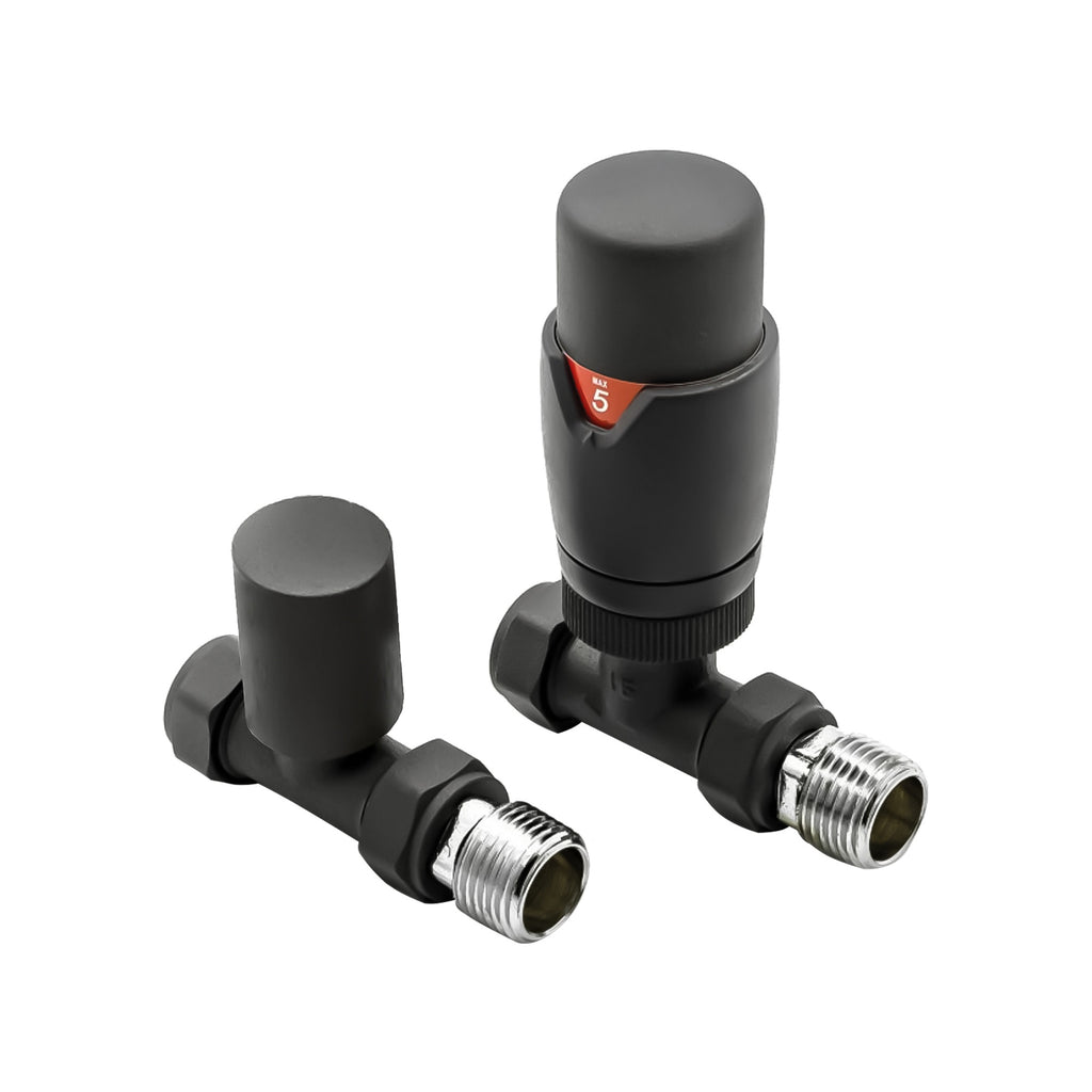 FNX Bathrooms Anthracite Straight Thermostatic Radiator Valve with Lockshield - 15mm x 1/2 Inch BSP