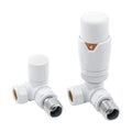 White Thermostatic Corner Radiator Valve 15mm & R 1/2" with Lockshield for Energy-Efficient Heating