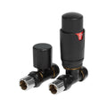 FNX Bathrooms Black Thermostatic Radiator Valve (TRV) with Lockshield, Straight 15mm x 1/2" BSP for DIY Heating
