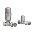 Brushed Nickel Thermostatic Radiator Valve (TRV) Straight 15mm x 1/2" with Lockshield for Efficient Heating