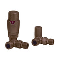 Brushed Bronze Thermostatic Radiator Valve Corner with Lockshield, 15mm x 1/2 Inch BSP Compression