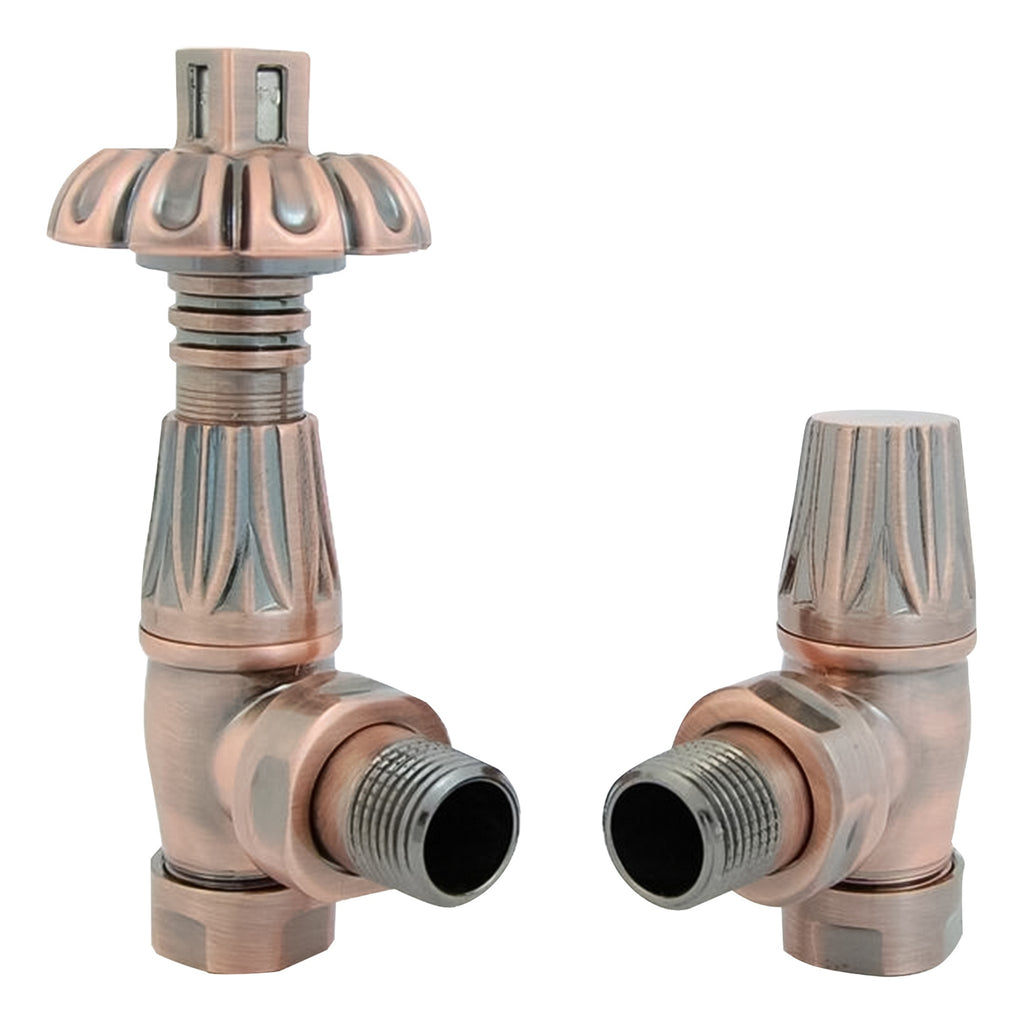 Westminster Thermostatic Radiator Valve - Angled, Antique Copper, 1/2" x 15mm Connection