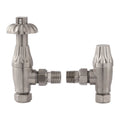 Westminster Traditional Angled Thermostatic Radiator Valve Set with 1/2 inch x 15mm Connections, Satin Nickel