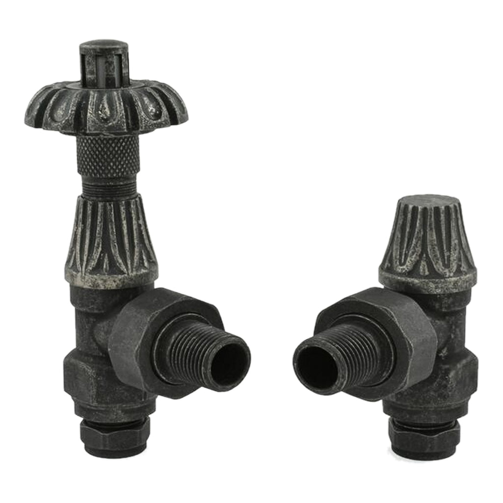 FNX Westminster Pewter Angled Thermostatic Radiator Valve Set 1/2" x 15mm for DIY & Pros