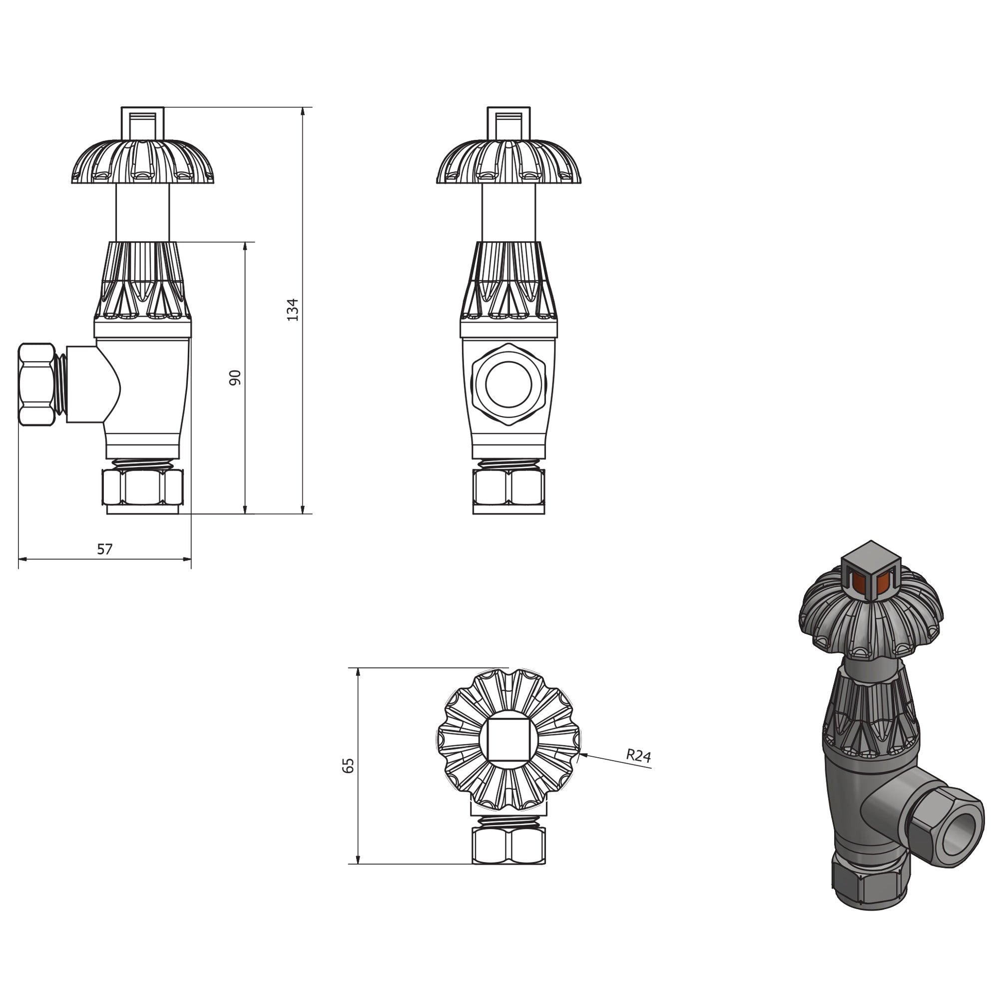 FNX Westminster Pewter Angled Thermostatic Radiator Valve Set 1/2" x 15mm for DIY & Pros