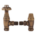 Westminster Angled Thermostatic Radiator Valve & Lockshield Set - Antique Brass 1/2" x 15mm