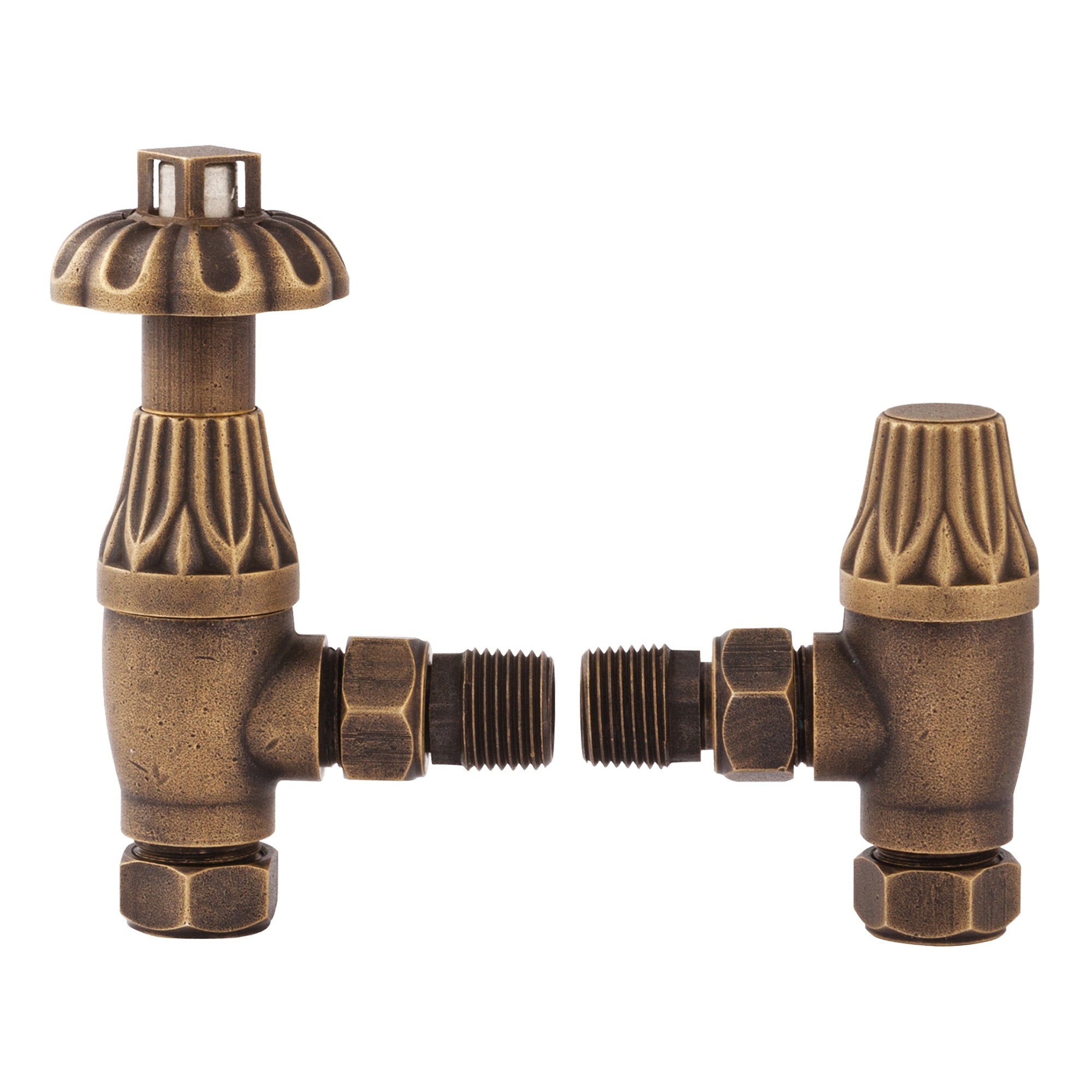 Westminster Angled Thermostatic Radiator Valve & Lockshield Set - Antique Brass 1/2" x 15mm