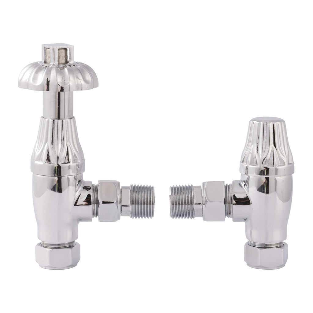 FNX Bathrooms Westminster Chrome Angled Thermostatic Radiator Valves 1/2" x 15mm - Pair