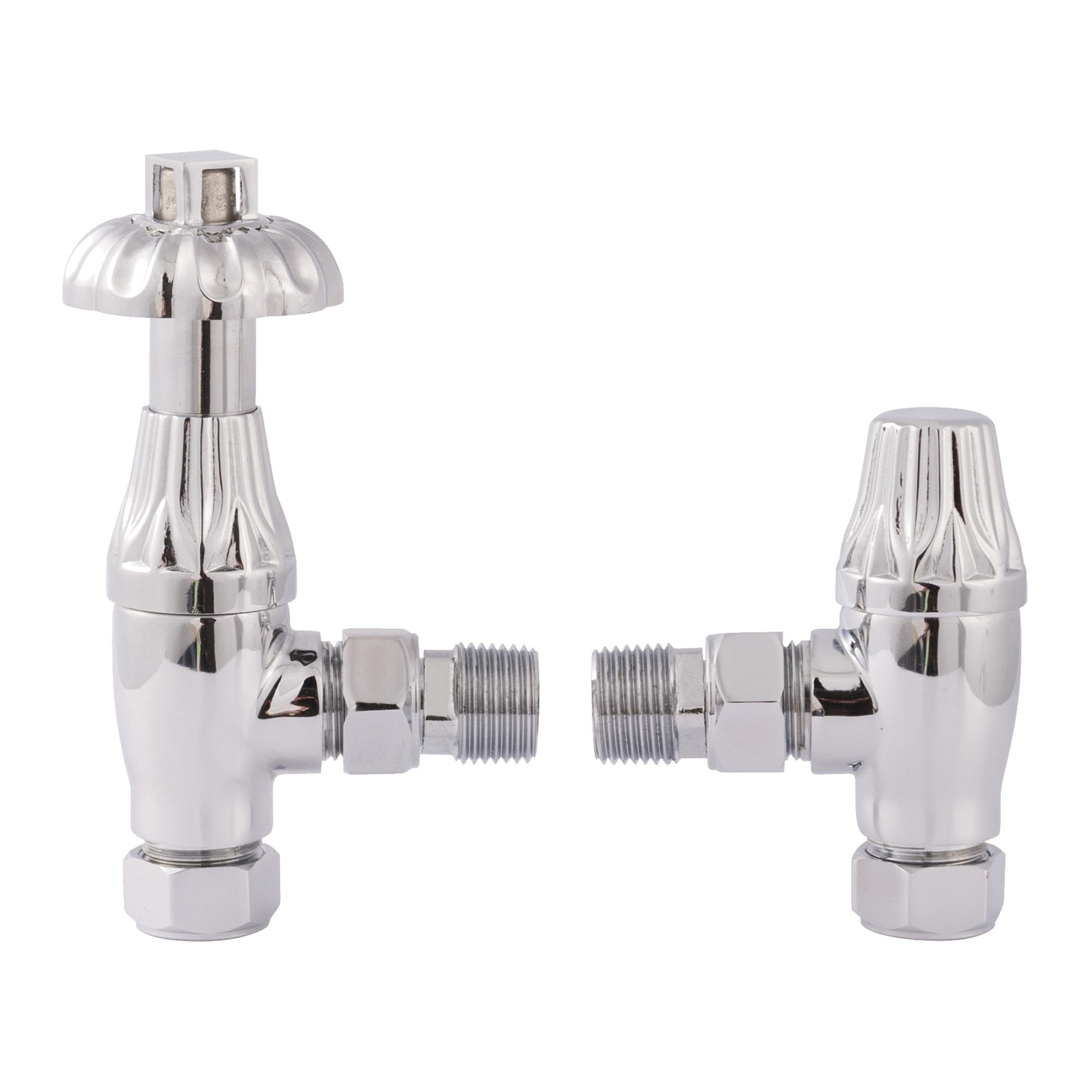 FNX Bathrooms Westminster Chrome Angled Thermostatic Radiator Valves 1/2" x 15mm - Pair