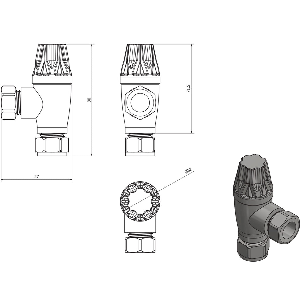 FNX Bathrooms Westminster Chrome Angled Thermostatic Radiator Valves 1/2" x 15mm - Pair