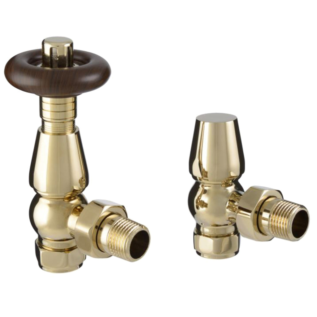 FNX Bathrooms Chelsea Traditional Thermostatic Angled Radiator Valves - Polished Brass (1/2" x 15mm)