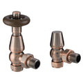 FNX Chelsea Traditional Angled Thermostatic Radiator Valve Set - Antique Copper, 1/2" x 15mm