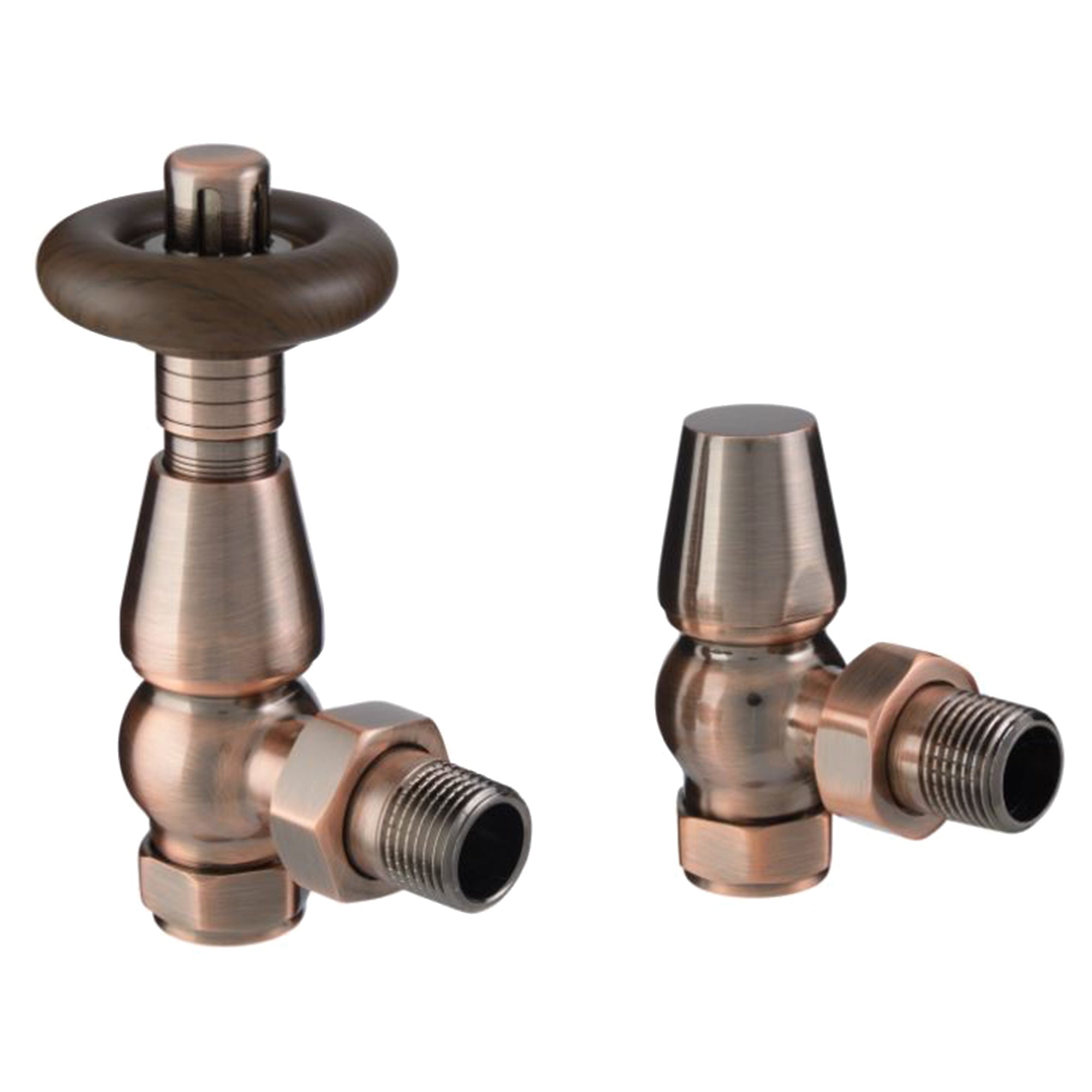 FNX Chelsea Traditional Angled Thermostatic Radiator Valve Set - Antique Copper, 1/2" x 15mm
