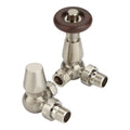 Traditional Thermostatic Radiator Valves with Lockshield, Satin Nickel Corner, 15mm x 1/2" UK Standard Pair