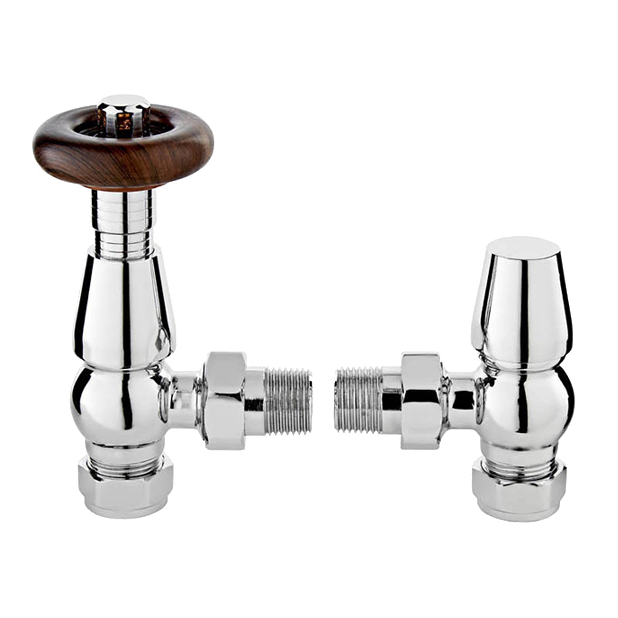 FNX Bathrooms Chelsea Traditional Chrome Angled Thermostatic Radiator Valve & Lockshield Set (1/2" x 15mm)