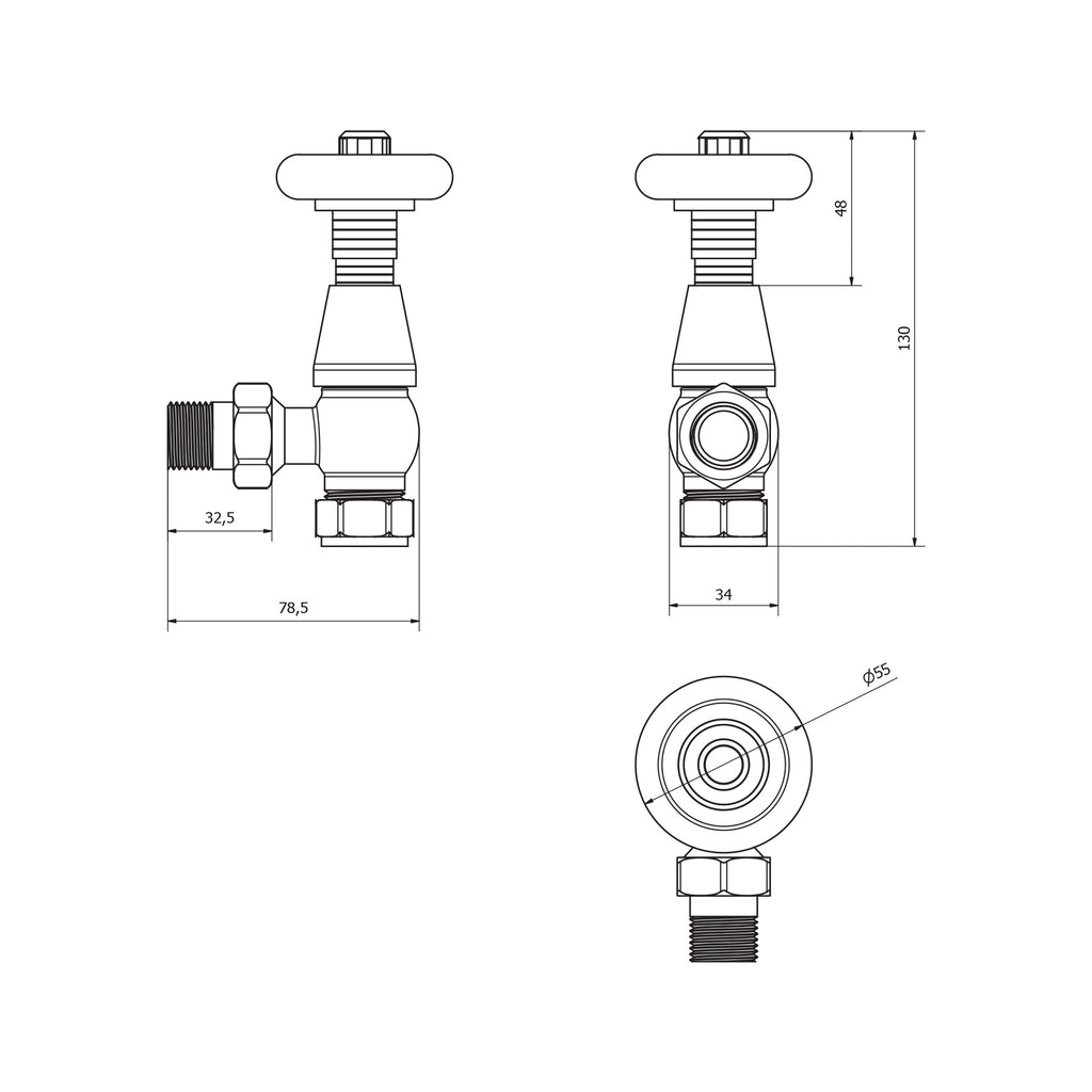 FNX Bathrooms Chelsea Traditional Chrome Angled Thermostatic Radiator Valve & Lockshield Set (1/2" x 15mm)