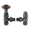 Traditional Pewter Angled Thermostatic Radiator Valves 1/2" x 15mm - Premium Brass with Classic Wooden Handle