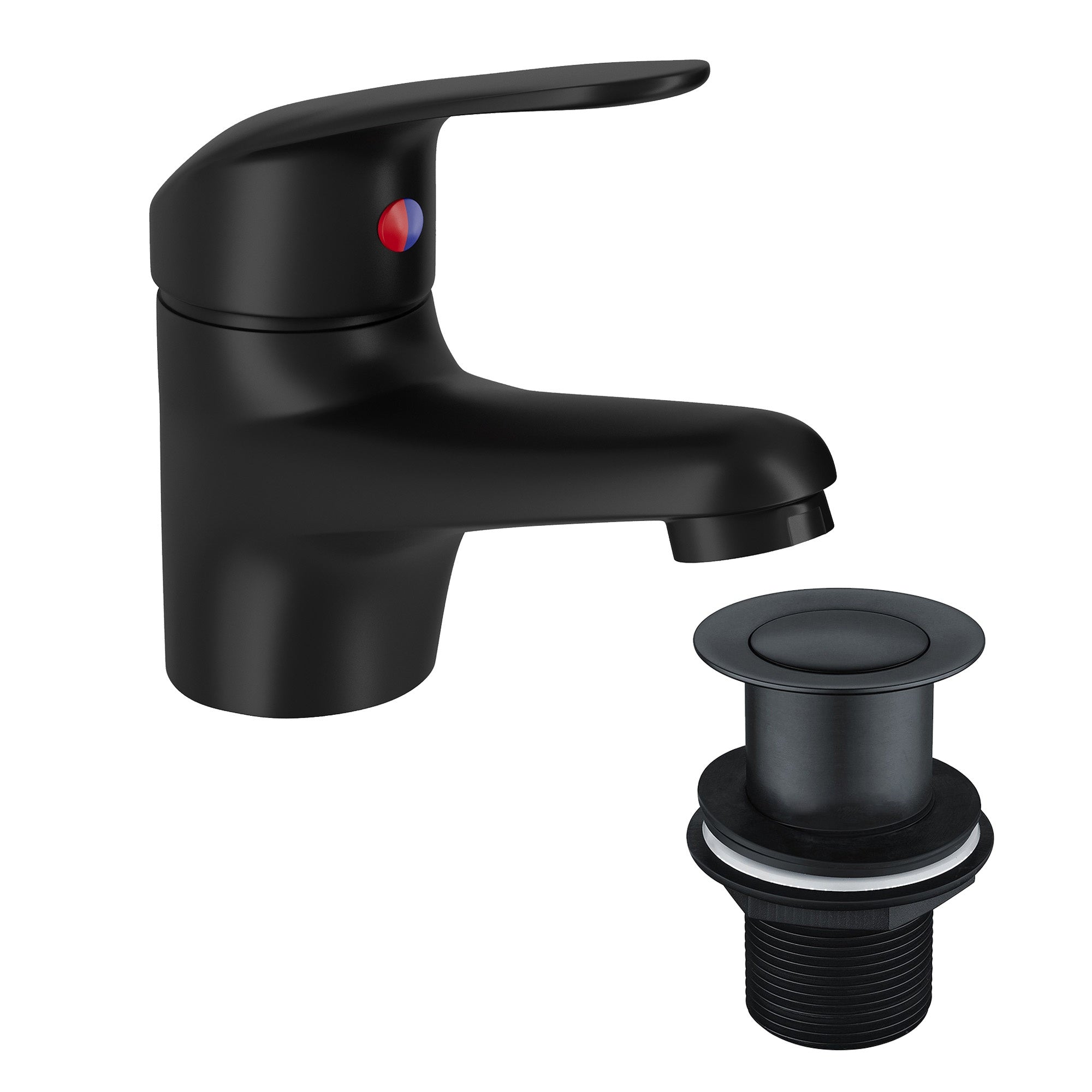 Matt Black Basin Mono Mixer Tap with Single Lever & Unslotted Waste, Stylish Modern Bathroom Tap