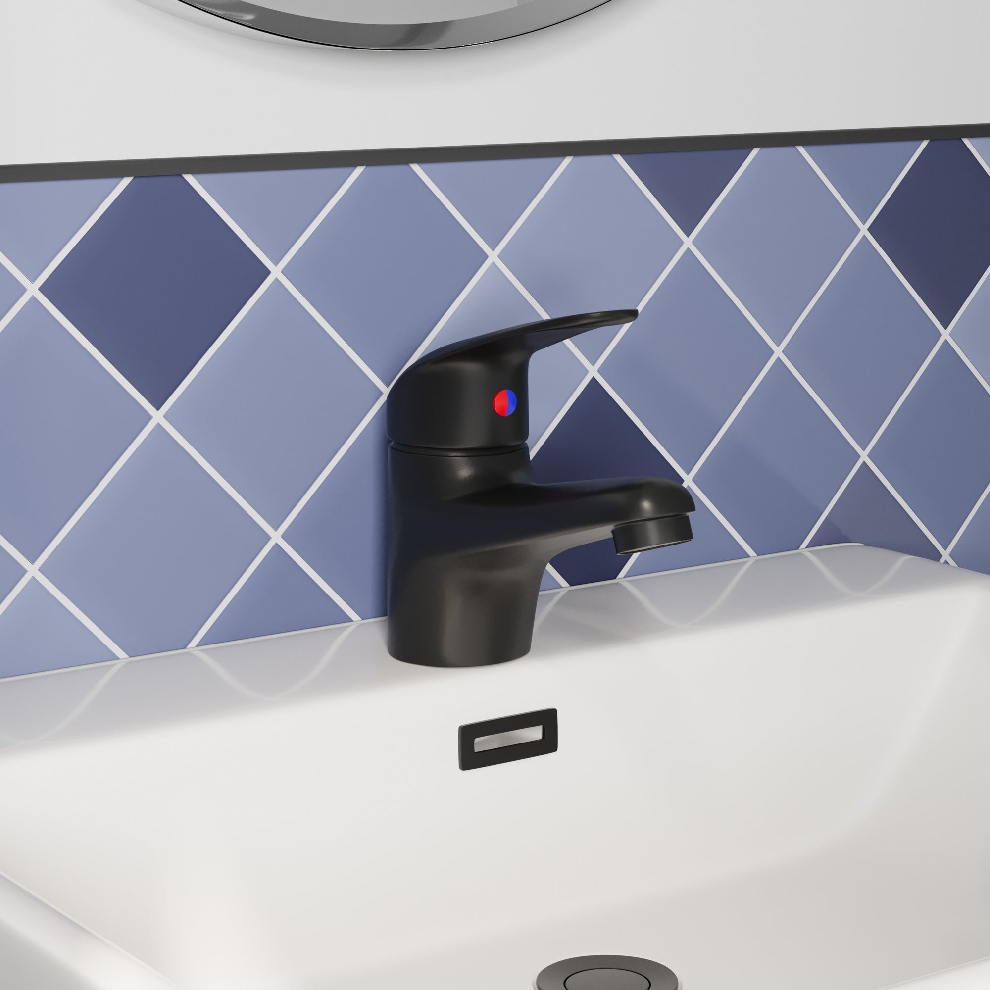 Matt Black Basin Mono Mixer Tap with Single Lever & Unslotted Waste, Stylish Modern Bathroom Tap