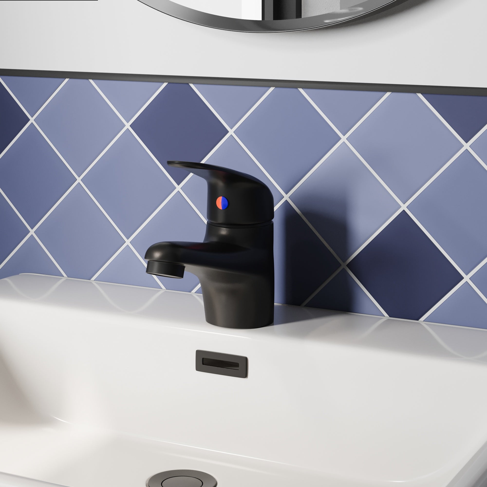 Matt Black Basin Mono Mixer Tap with Slotted Waste - Single Lever Brass Bathroom Faucet