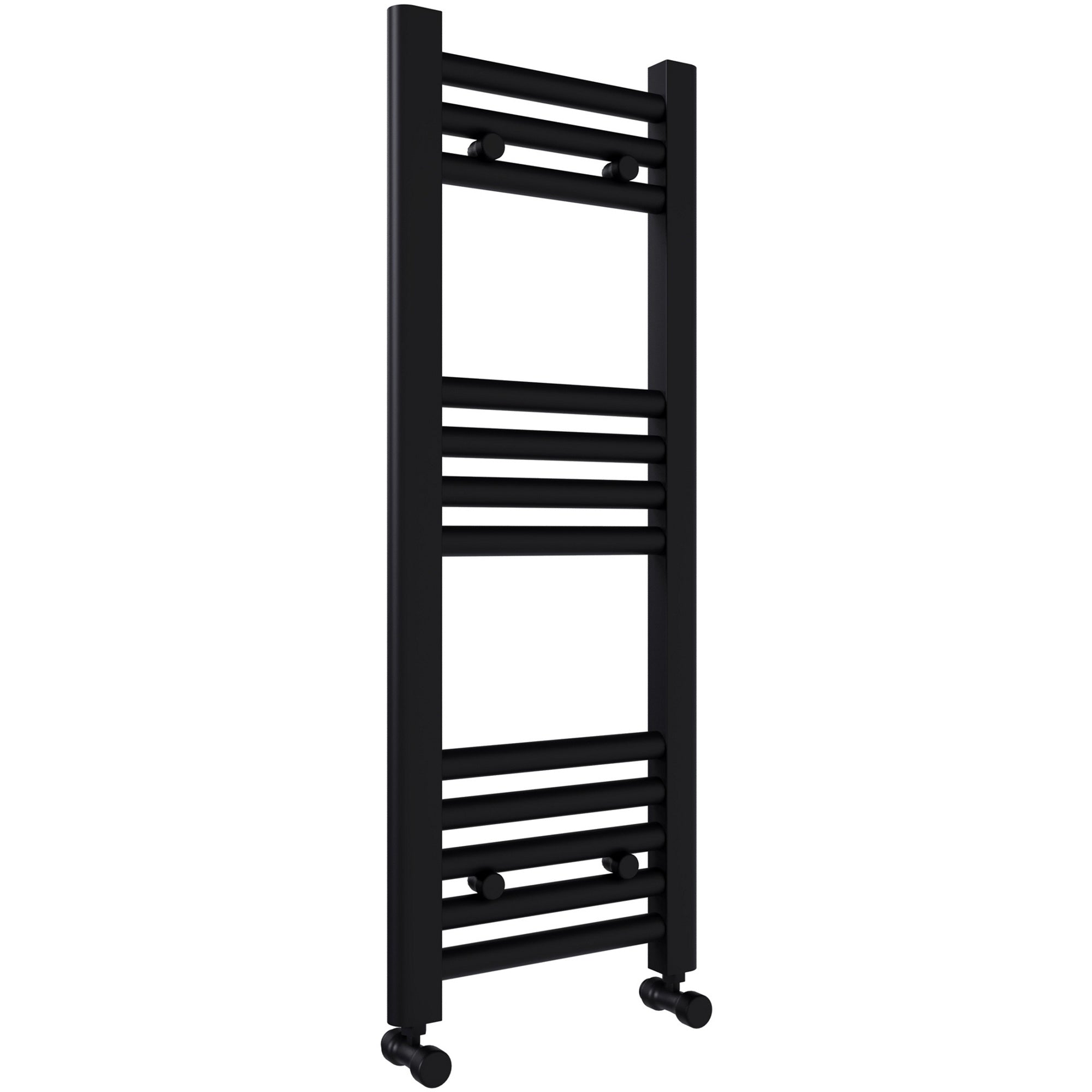FNX Matt Black 600x800mm Straight Heated Towel Rail Radiator with Angled Thermostatic Valves for Bathrooms